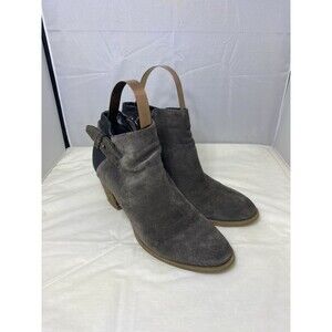 Dolce Vita Booties 8.5 Gray Suede Leather Pointed Toe Stacked Heel Zip Buckle